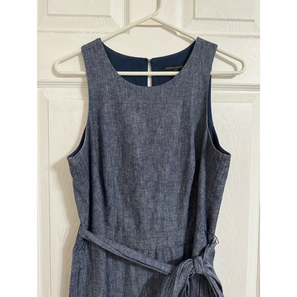 Banana Republic Women Chambray Blue Linen Blend Tie Waist Jumpsuit, Size 4 - Picture 6 of 11